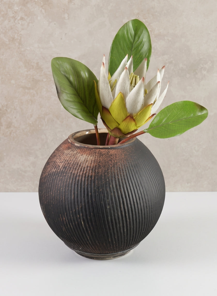 6.5in Wide Bashira Ethnic Aged Clay Fishbowl Decor Jamali Garden