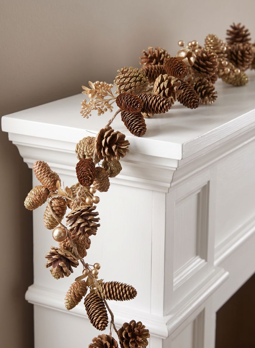 60in Long Gold Tipped Pinecone Garland, Case of 4 Decor Jamali Garden