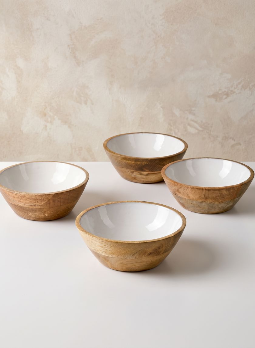 6in Wide Bombay Enameled Wood Bowl, Set of 4 Decor Jamali Garden