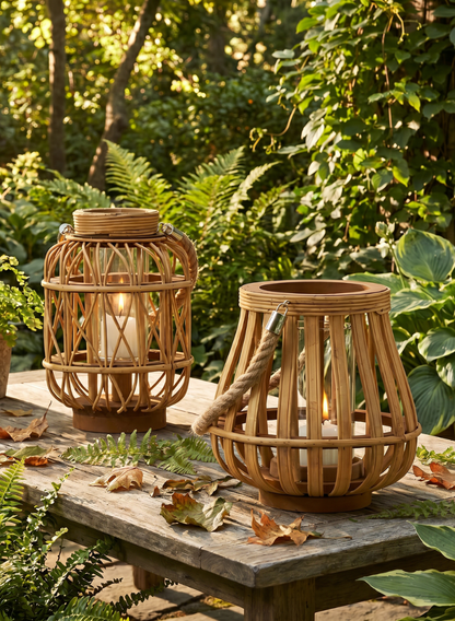 Wood Hurricane Lanterns Decor Jamali Garden