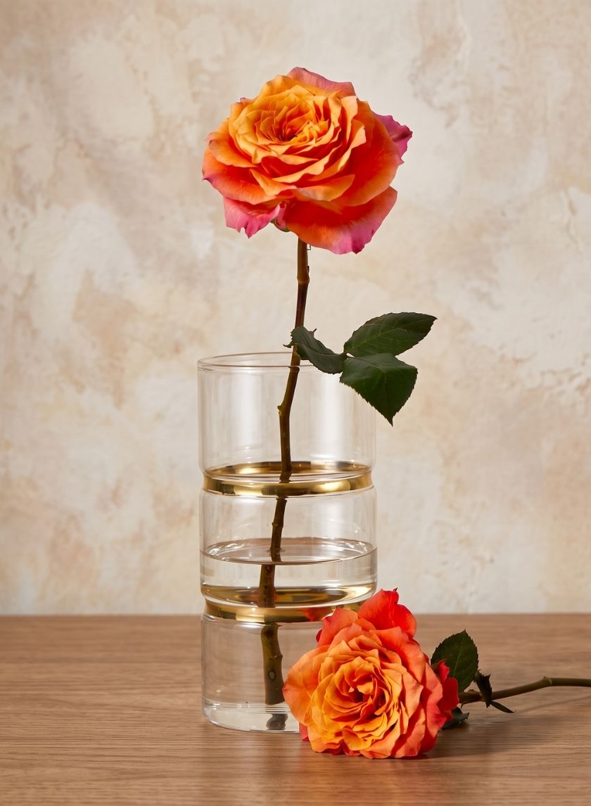 8in Tall Gold Band Round Glass Vase Decor Jamali Garden