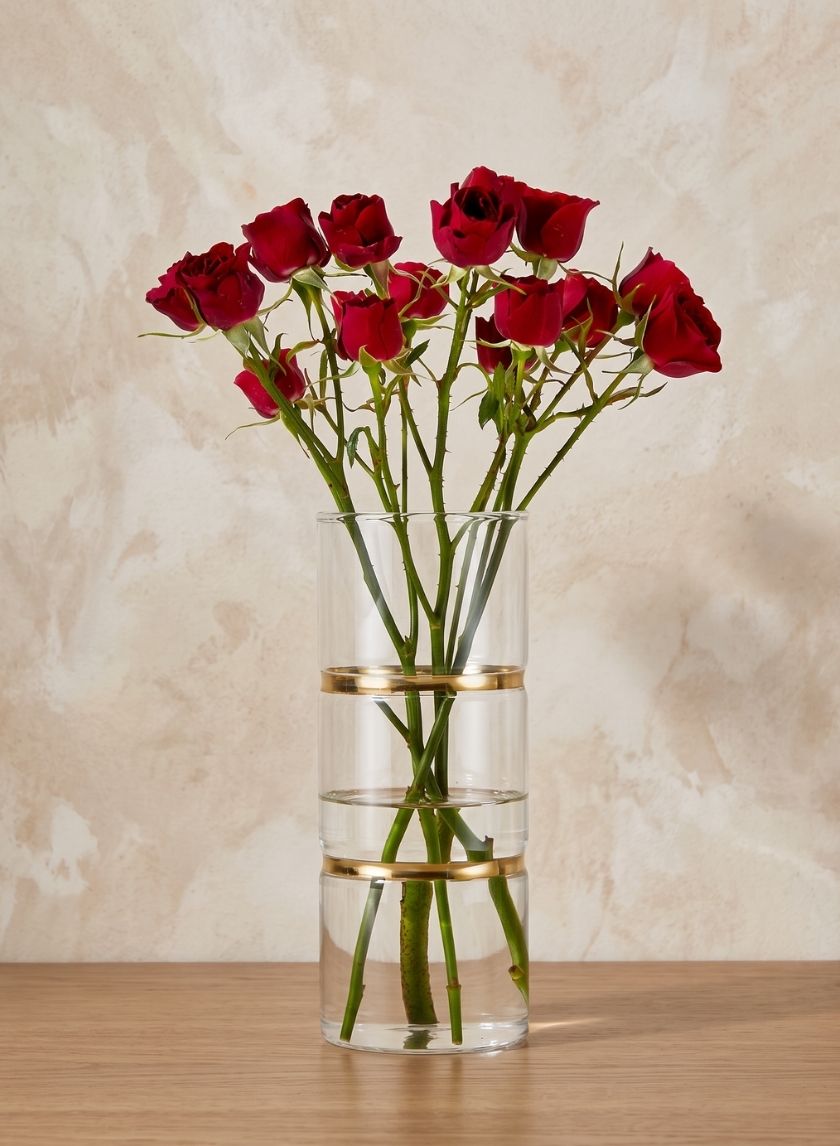 10in Tall Gold Band Round Glass Vase Decor Jamali Garden