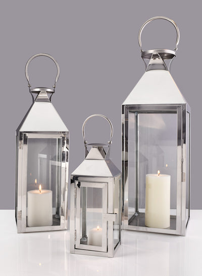 Jamali stainless steel lanterns with pillar candles