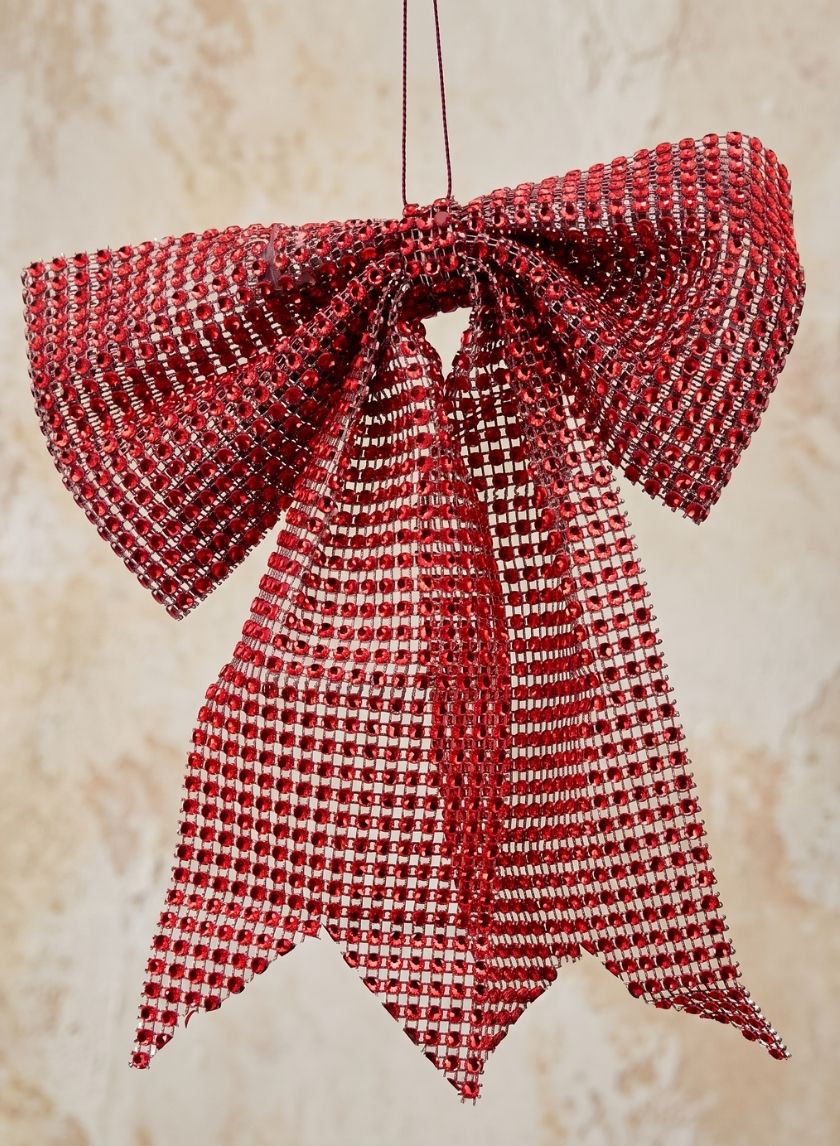 9in Long Red Diamond Bead Bow Decor Jamali Garden