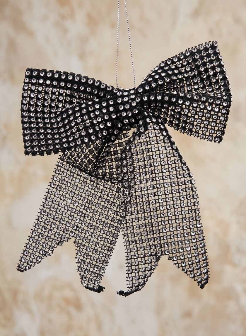 6.75in Long Black With Silver Diamond Bow Decor Jamali Garden