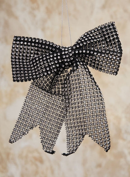 6.75in Long Black With Silver Diamond Bow Decor Jamali Garden
