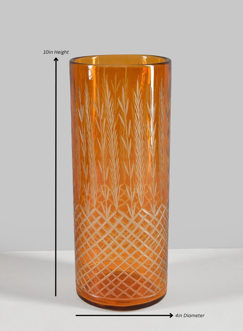 Almira Palm Amber Cut Work Cylinder Glass Candleholder