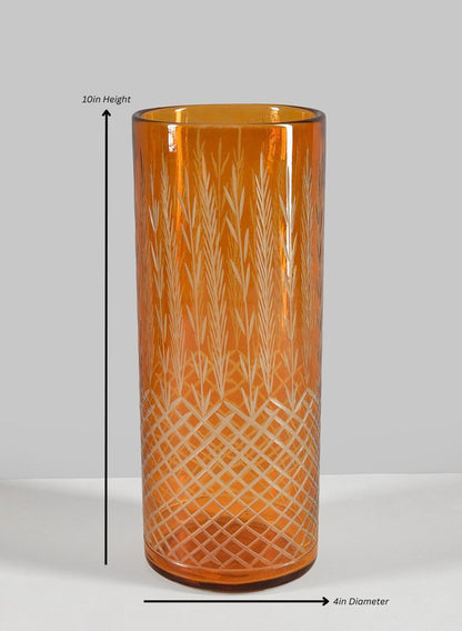 Almira Palm Amber Cut Work Cylinder Glass Candleholder