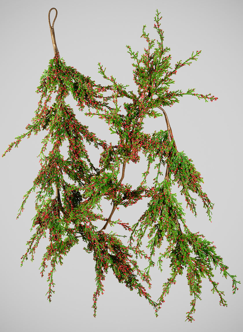 72in Long Pine With Red Mini Berry Garland Decor Jamali Garden