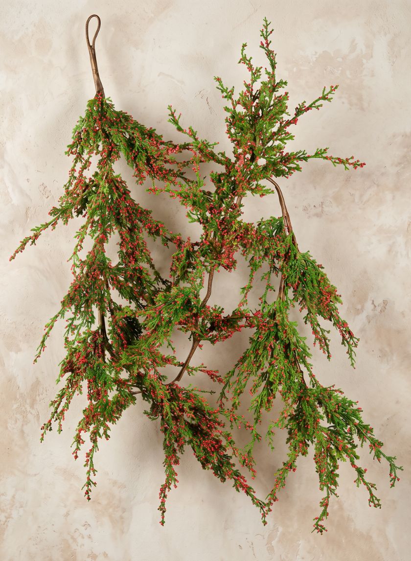 72in Long Pine With Red Mini Berry Garland Decor Jamali Garden