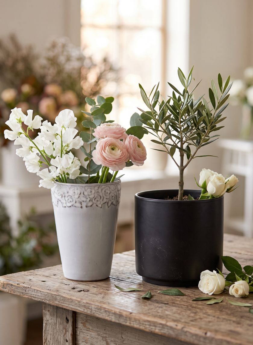 5.25in Tall Florist Choice Matte Black Ceramic Cylinder, Set of 2 Decor Jamali Garden