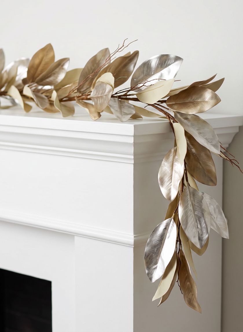 47in Long Gold Magnolia Leaf Garland, Case of 4 Decor Jamali Garden