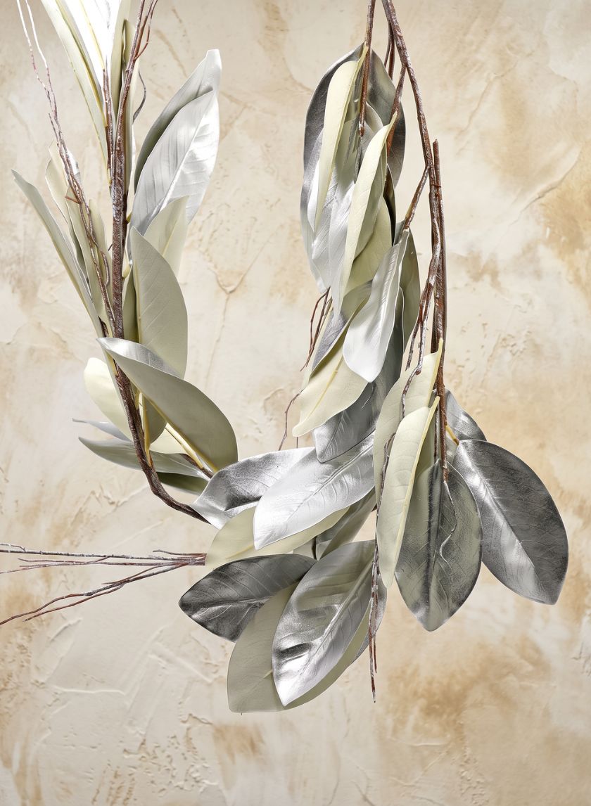 47in Long Silver Magnolia Leaf Garland, Case of 4 Decor Jamali Garden