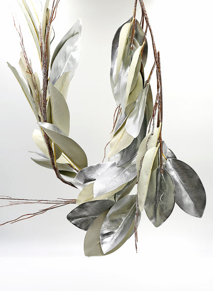 47in Long Silver Magnolia Leaf Garland, Case of 4 Decor Jamali Garden