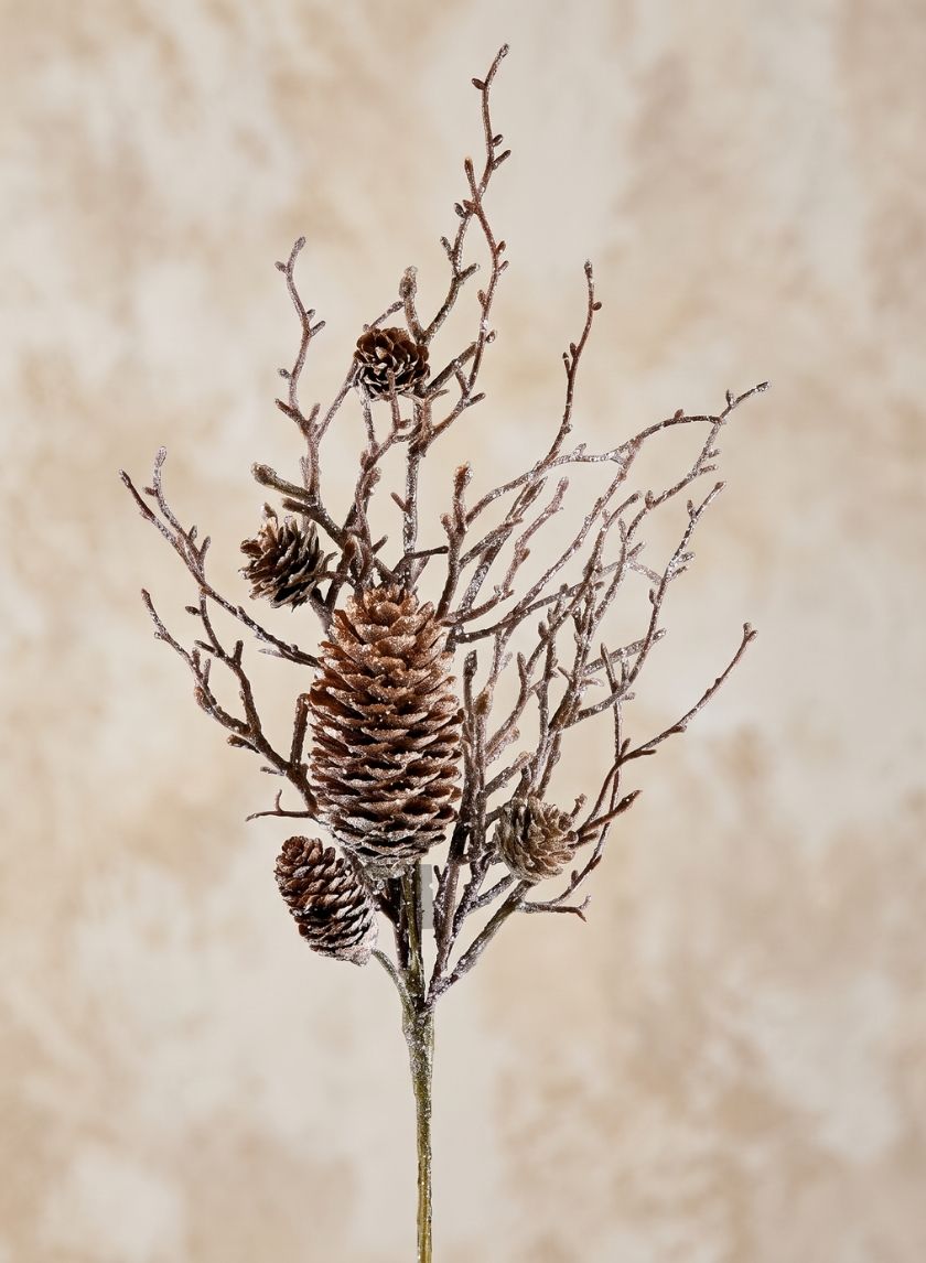 16in Long Iced Twig Pick with Pine Cones, Case of 12