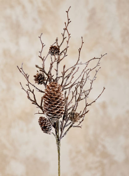 16in Long Iced Twig Pick with Pine Cones, Case of 12 Decor Jamali Garden