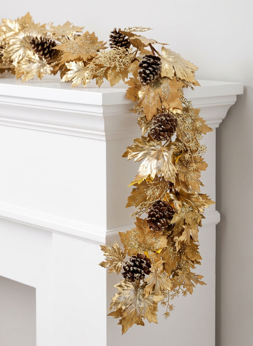 6ft Long Gold Mixed Maple Leaf Garland, Case of 2 Decor Jamali Garden