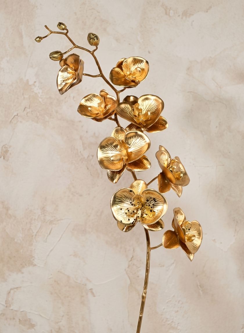 44in Long Metallic Gold Phalaenopsis Orchid Stem, Case of 6 Decor Jamali Garden