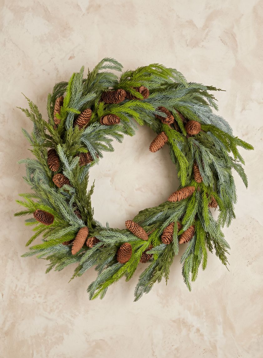 23in Wide Pine Wreath with Pine Cones