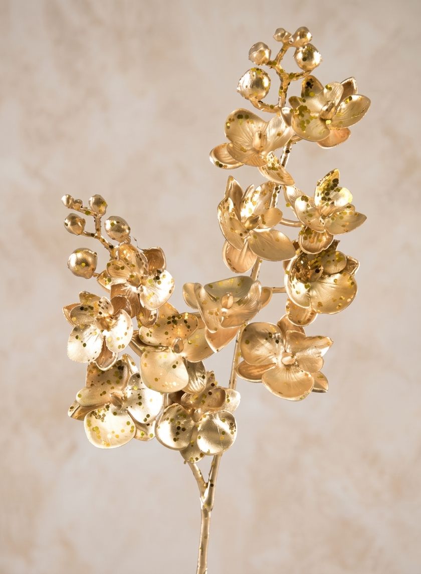 25in Long Gold Phalaenopsis Orchid Spray, Case of 12 Decor Jamali Garden