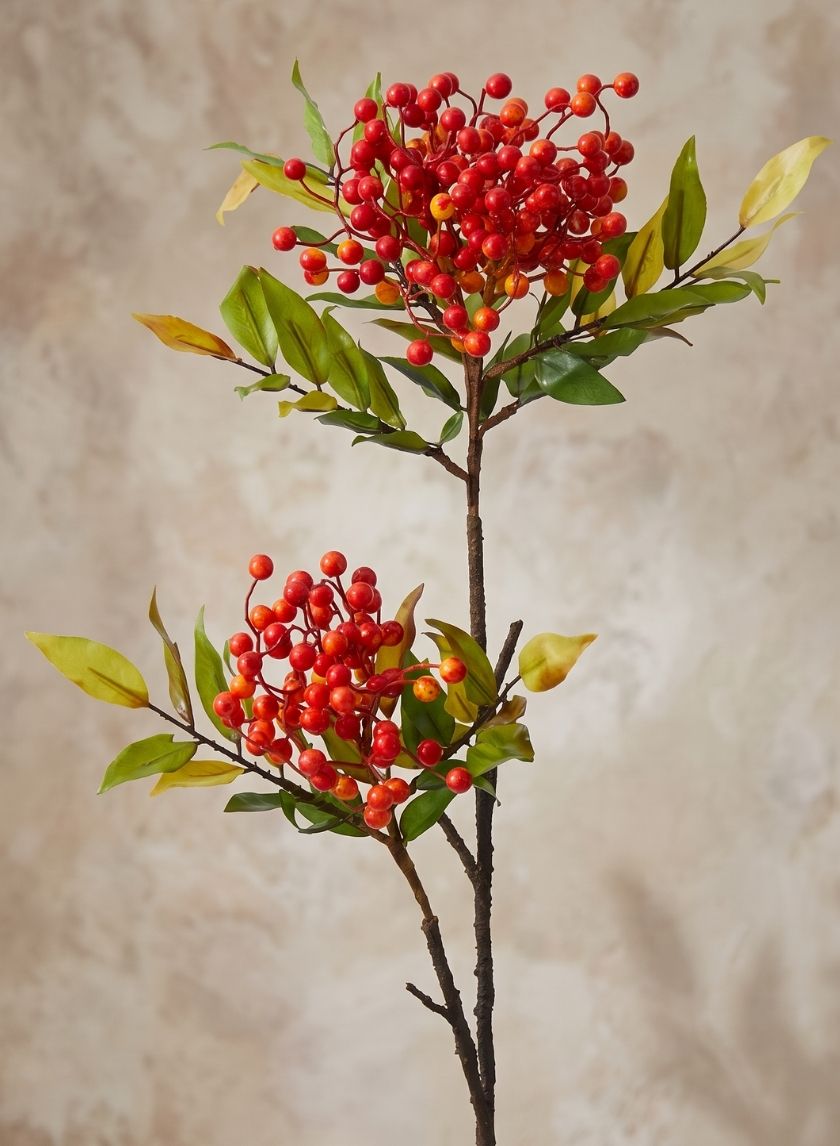 36in Long Orange &amp; Red Berry Branch Decor Jamali Garden