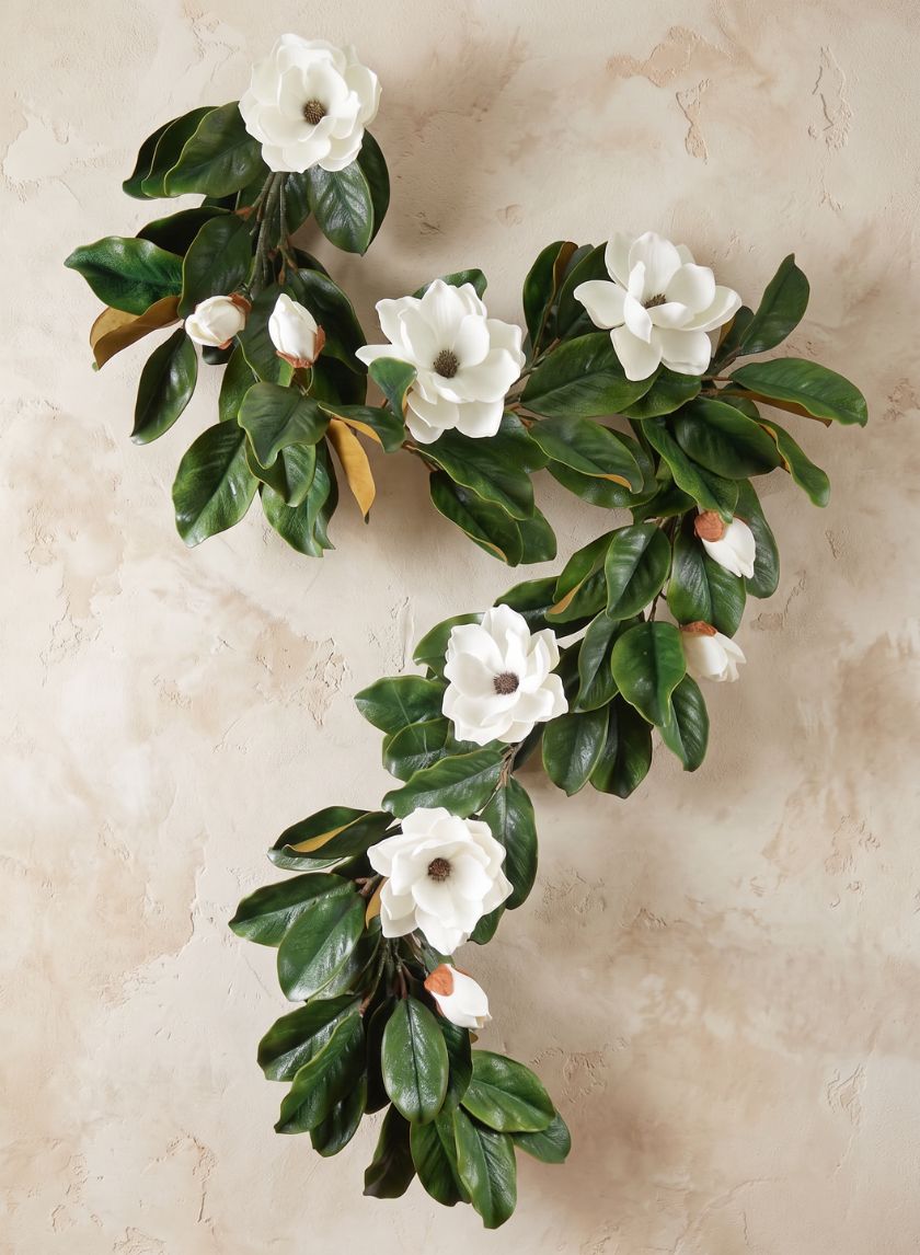 6ft Long Magnolia Garland with Blooms, Case of 2