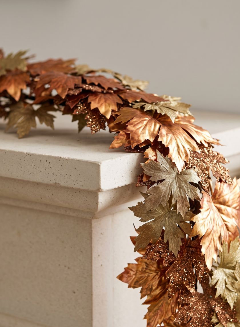 6ft Long Glittered Copper &amp; Gold Maple Leaf Garland, Case of 4 Decor Jamali Garden