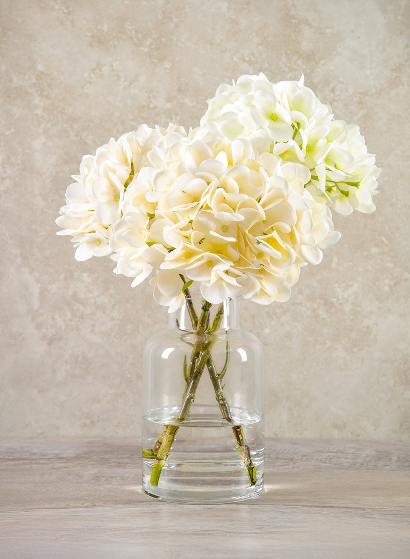 14in Long White Hydrangea in Clear Glass Vase Decor Jamali Garden