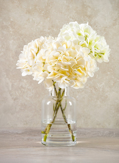 14in Long White Hydrangea in Clear Glass Vase Decor Jamali Garden