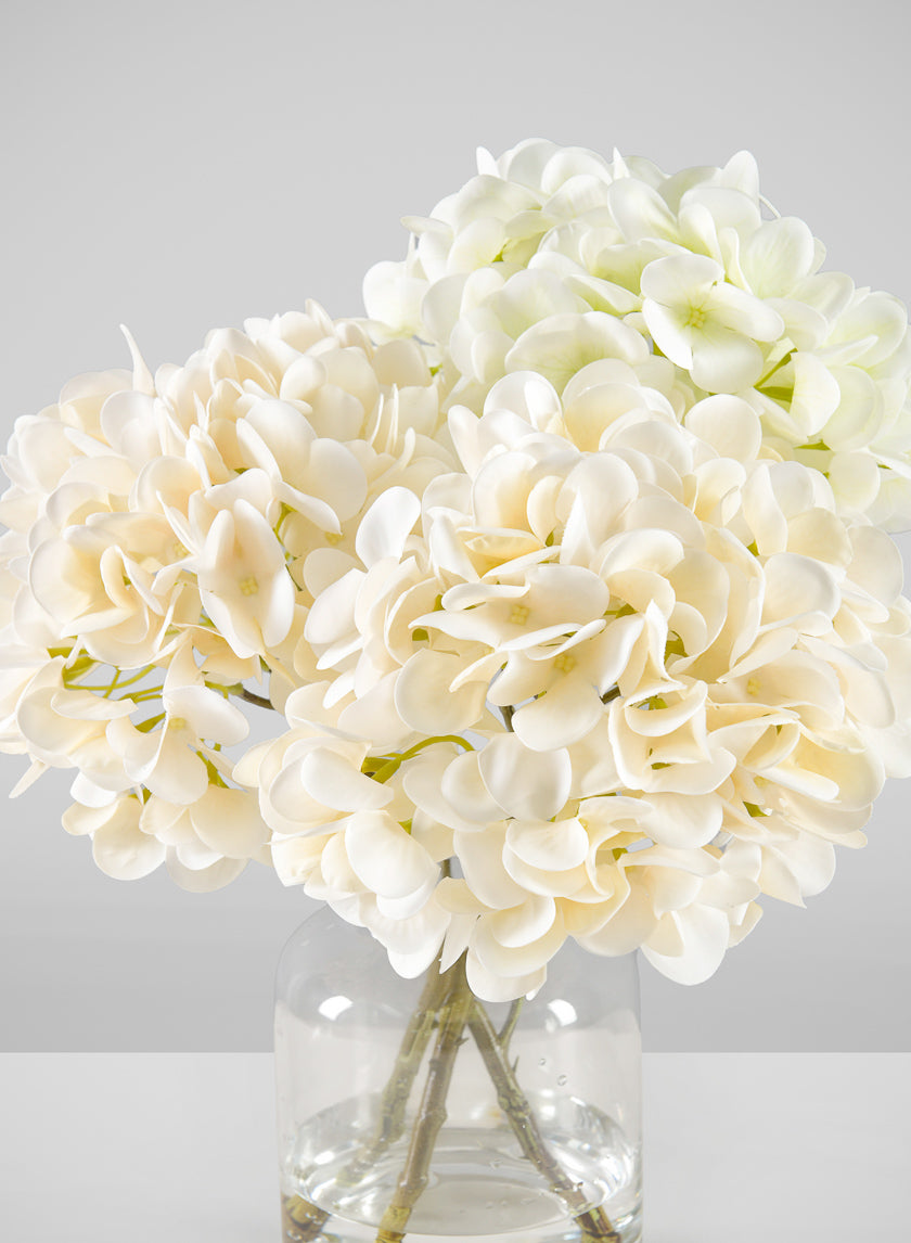 14in Long White Hydrangea in Clear Glass Vase Decor Jamali Garden