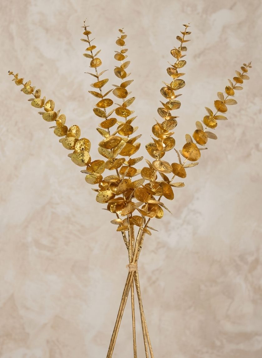 24in Long Gold Eucalyptus Picks, Case of 12 Decor Jamali Garden
