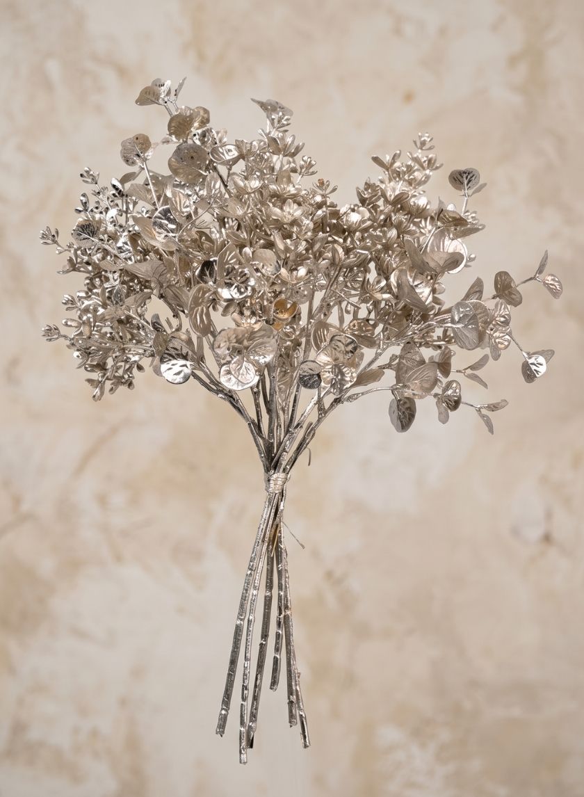 15in Long Metallic Champagne Eucalyptus Bouquet, Case of 12 Decor Jamali Garden