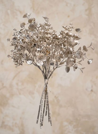 15in Long Metallic Champagne Eucalyptus Bouquet, Case of 12 Decor Jamali Garden