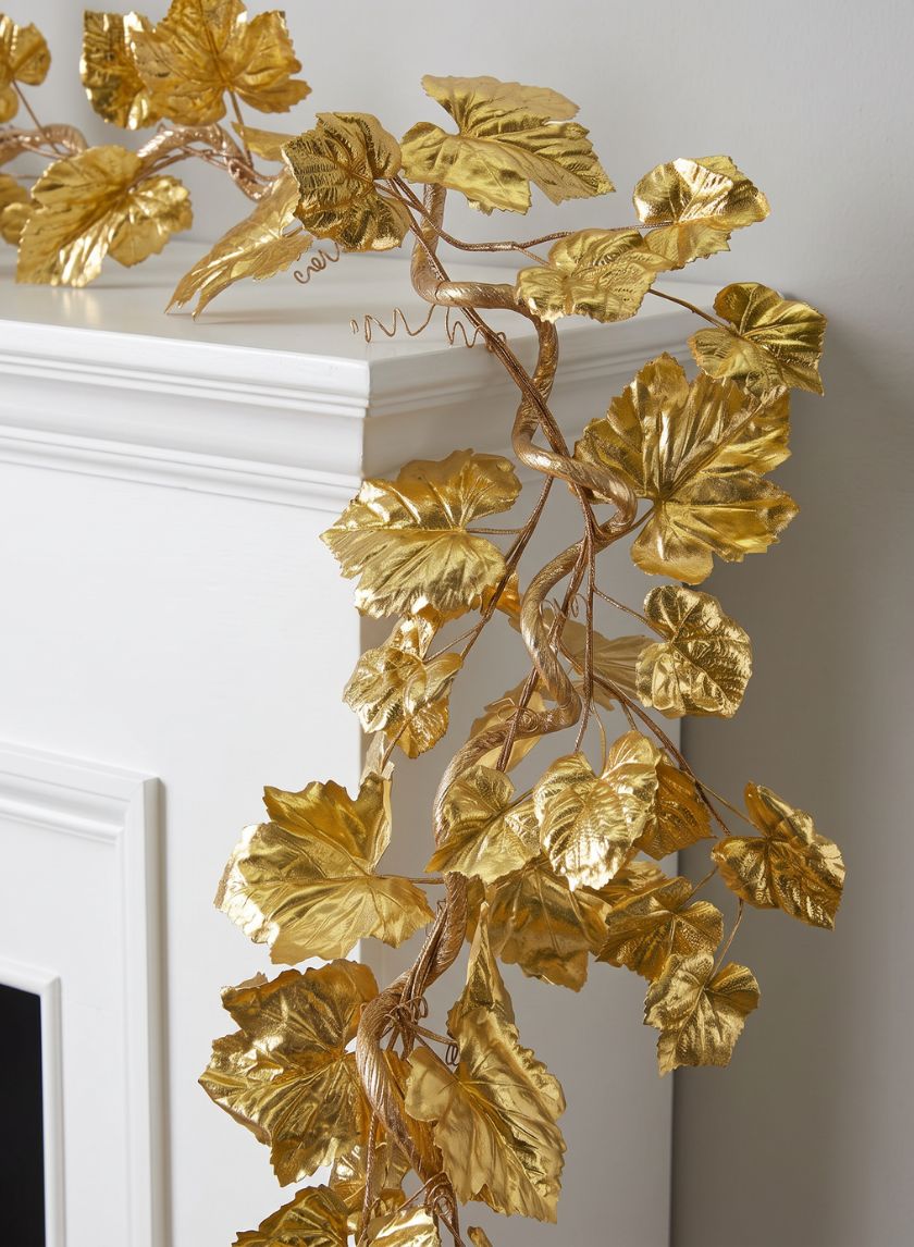 5ft Long Gold Grape Leaf Garland, Case of 6 Decor Jamali Garden