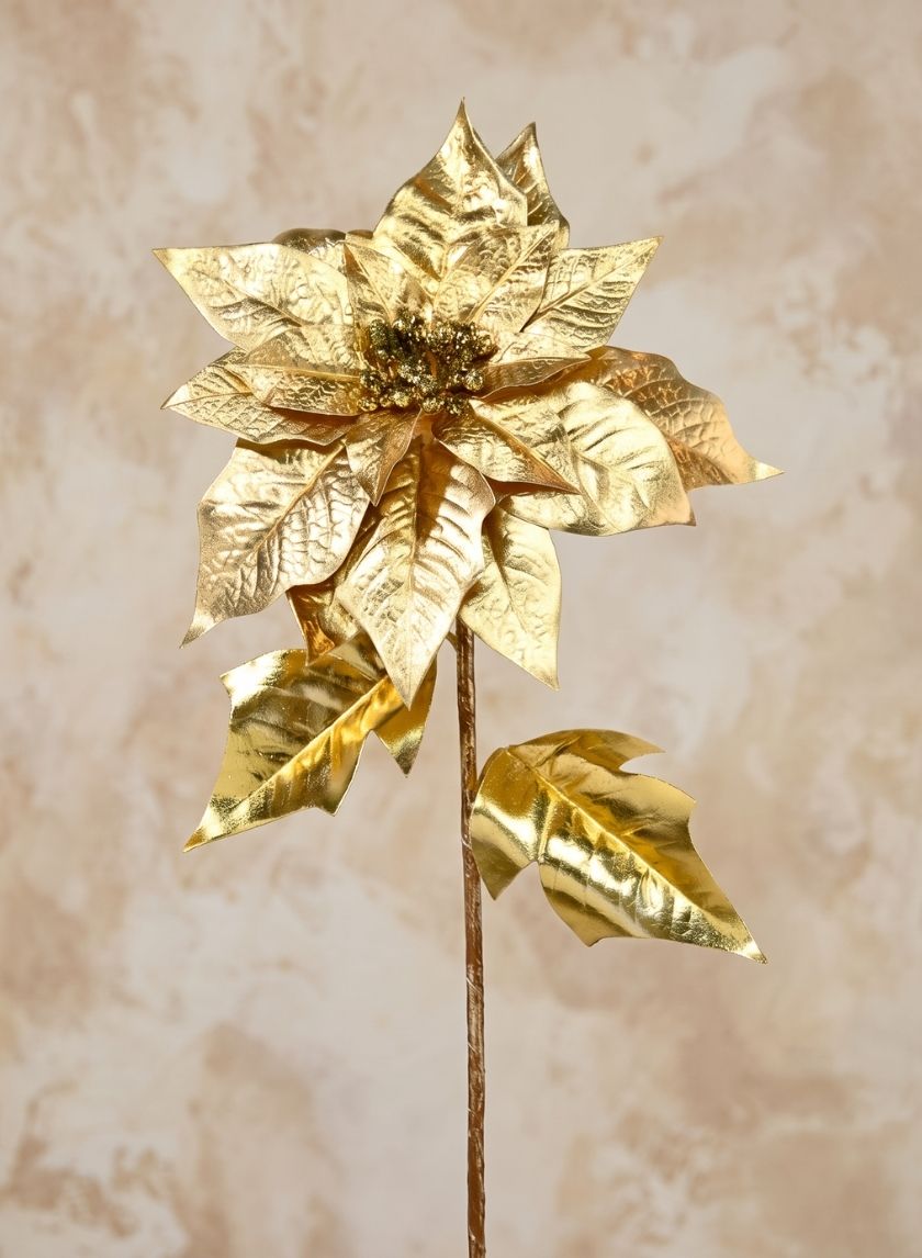 31in Long Pale Gold Poinsettia Stem, Case of 12 Decor Jamali Garden