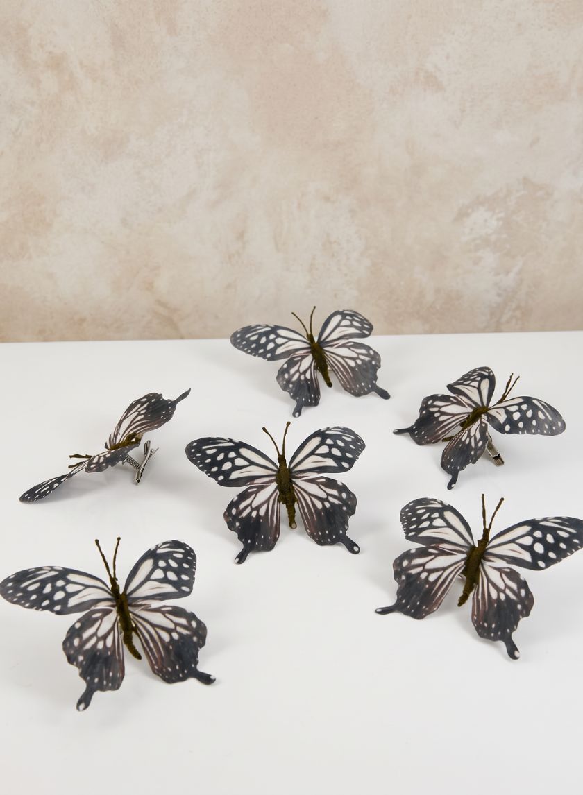 3.5in Long Black Butterfly Ornament, Set of 6 Decor Jamali Garden