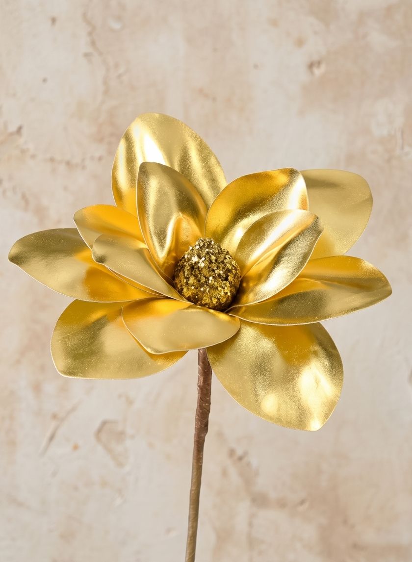 13.5in Long Yellow Gold Magnolia Spray