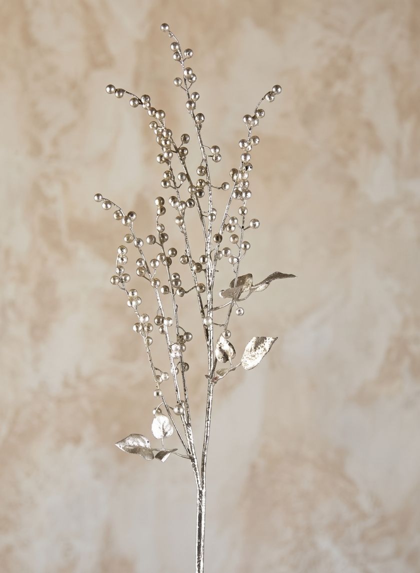 36in Long Glittered Silver Pearl Spray Decor Jamali Garden