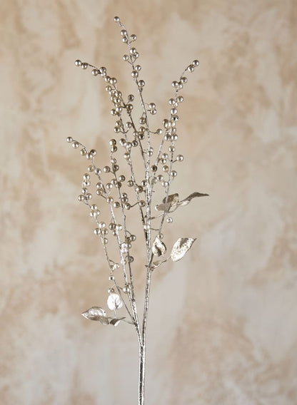 36in Long Glittered Silver Pearl Spray Decor Jamali Garden