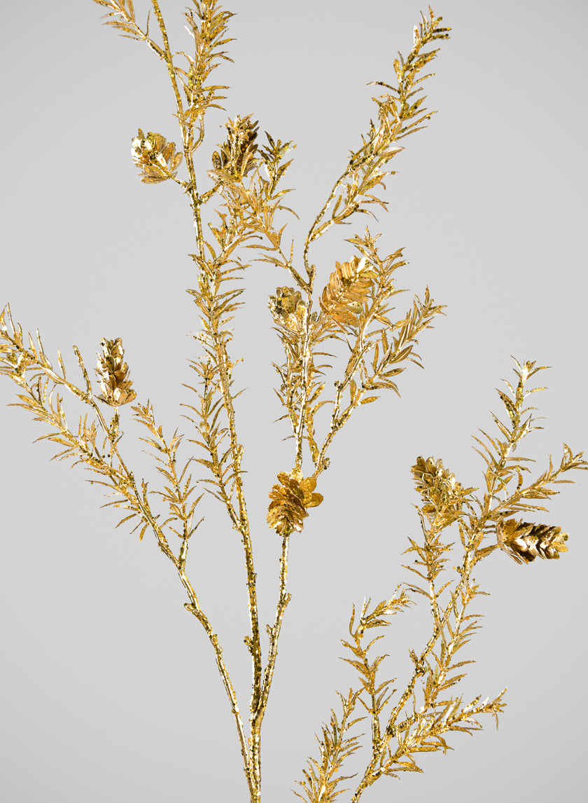 44in Long Gold Pine Needle Spray with Pinecones, Case of 12 Decor Jamali Garden