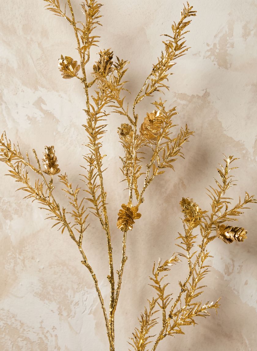 44in Long Gold Pine Needle Spray with Pinecones, Case of 12 Decor Jamali Garden