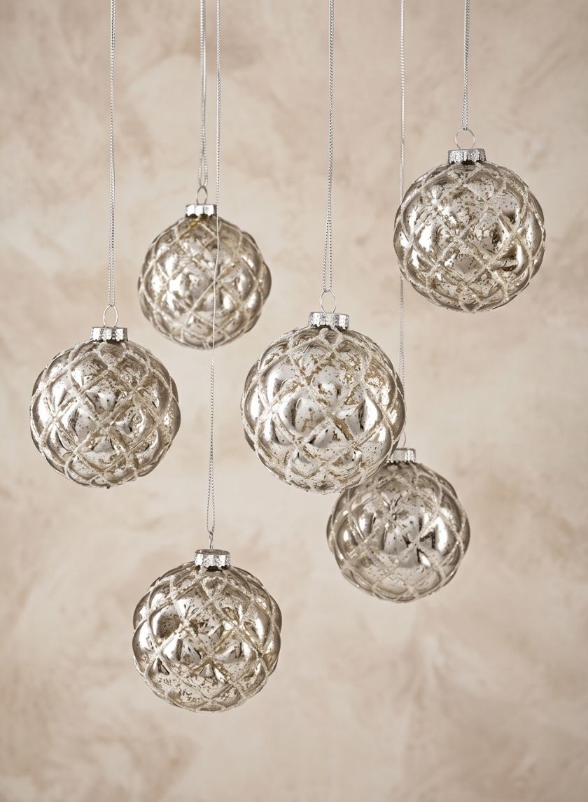 3in Round Blown Mercury Glass Ornament Ball, Set of 4 Decor Jamali Garden