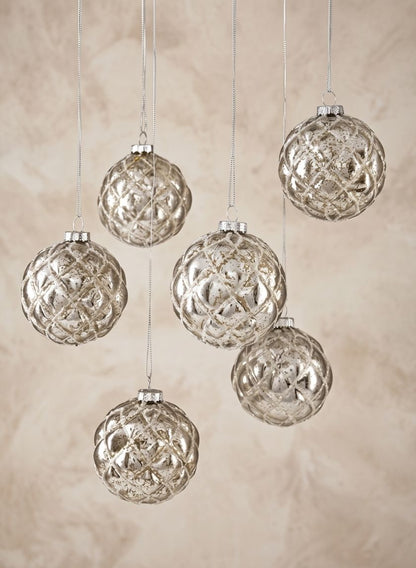 3in Round Blown Mercury Glass Ornament Ball, Set of 4 Decor Jamali Garden