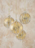 4in Round Gold Foil & Glitter Stripe Glass Ornament Ball Decor Jamali Garden