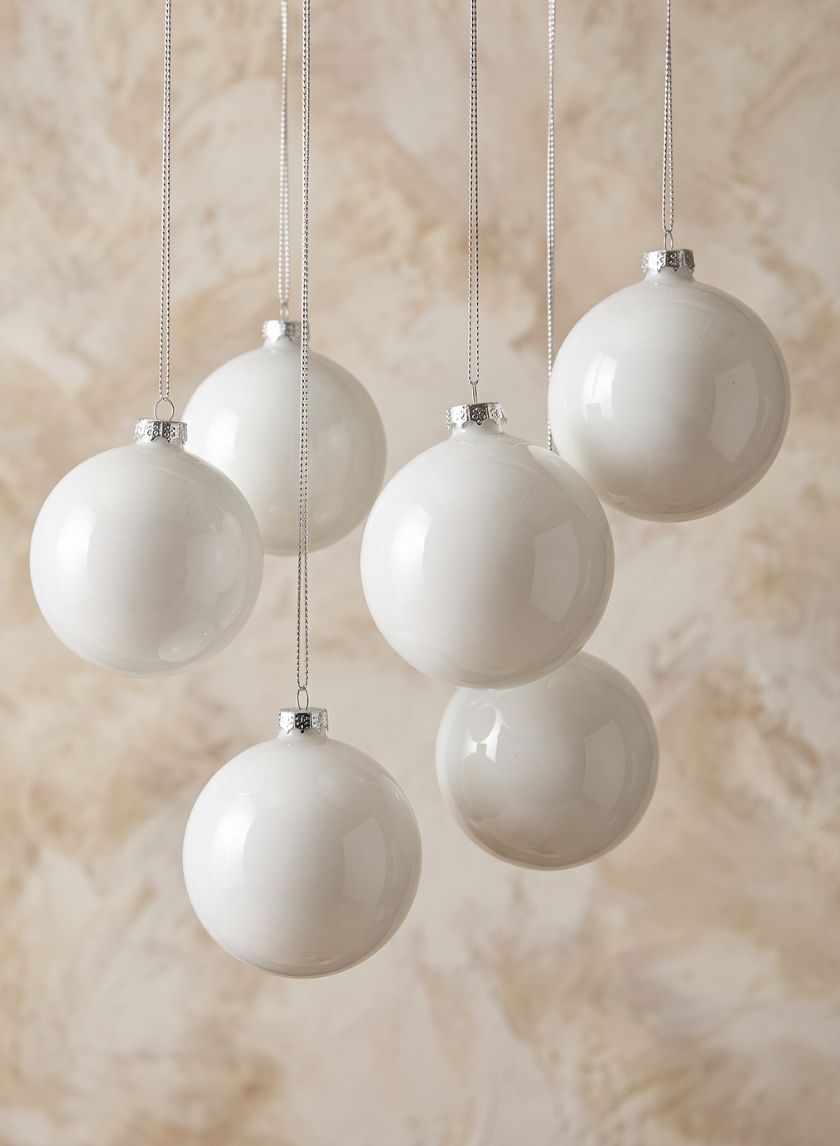 4in Shiny White Glass Ball Ornament, Set of 6 Decor Jamali Garden