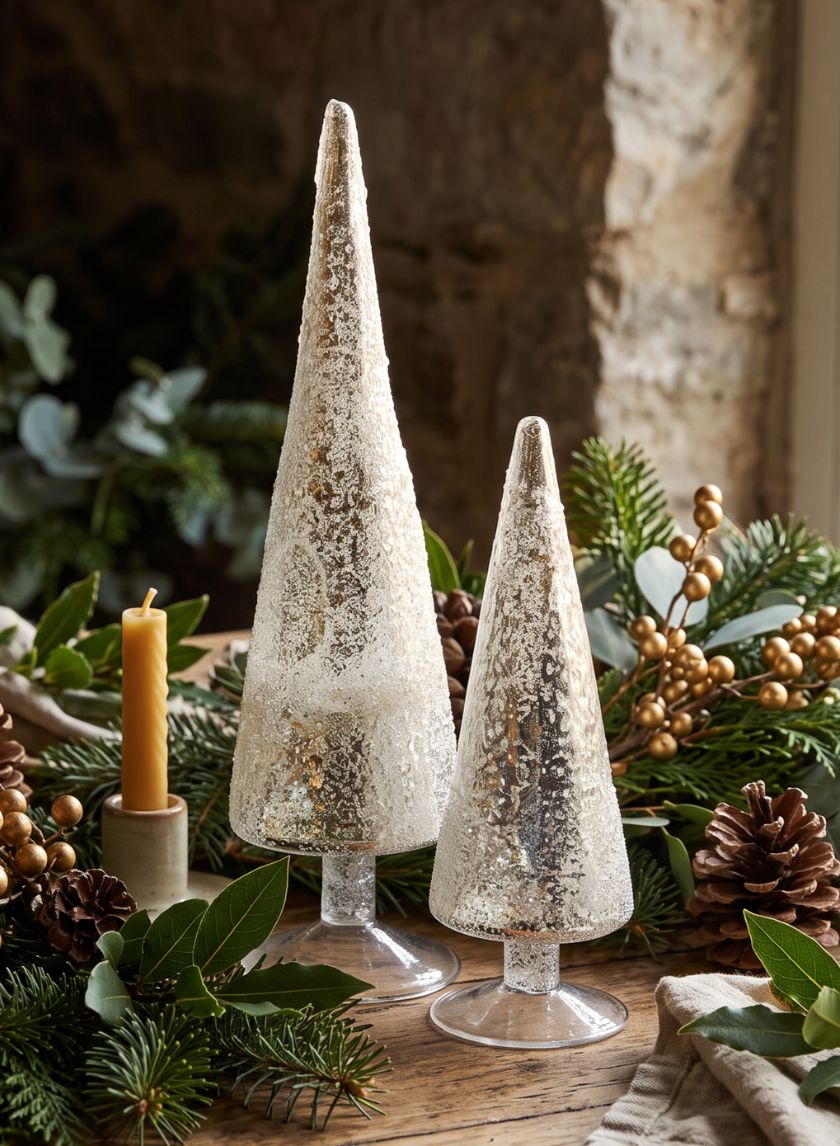 Iced Silver Tabletop Christmas Trees Decor Jamali Garden