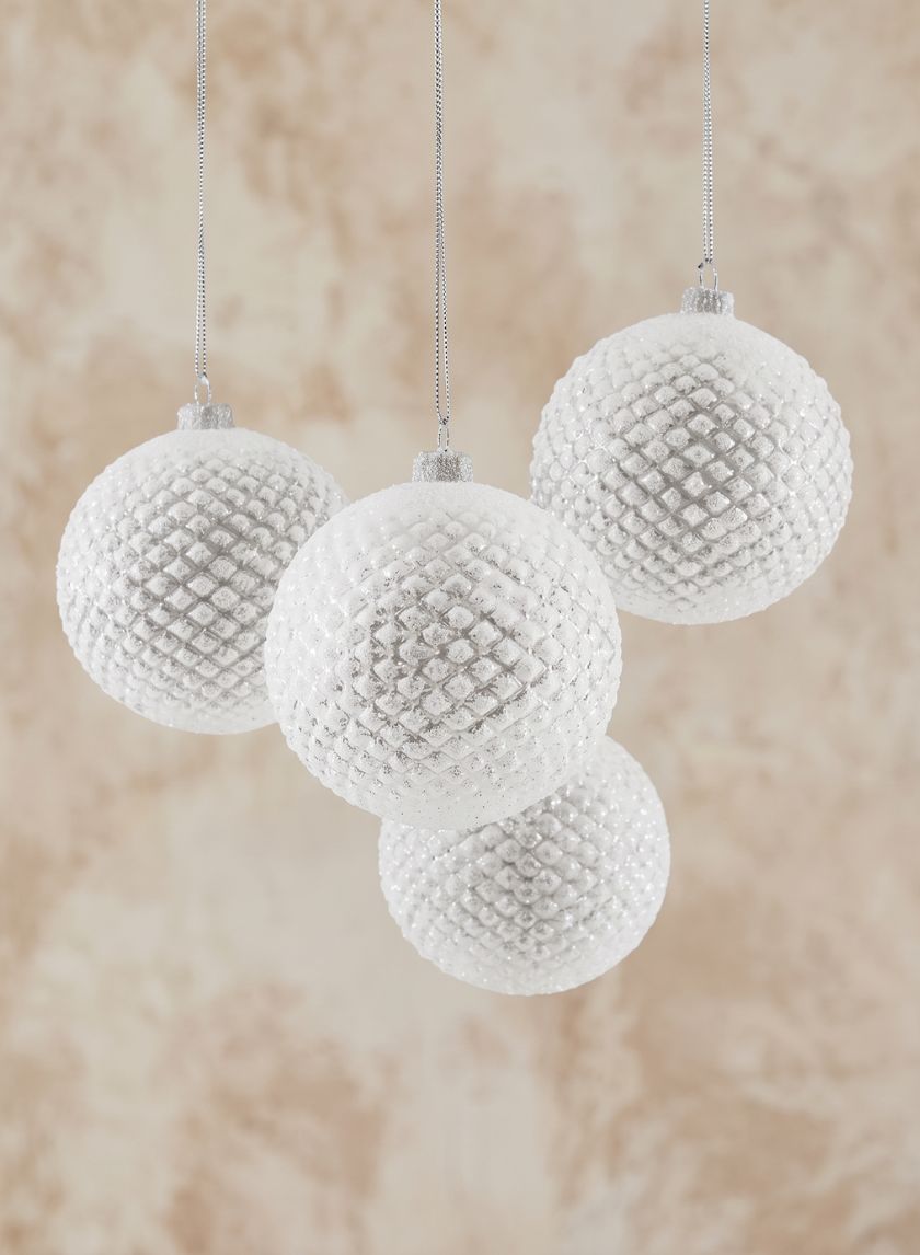 4in Round Iced Glitter Glass Ornament Ball, Set of 4 Decor Jamali Garden