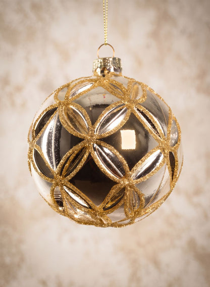 3in Round Gold Lined Shiny Silver Baroque Glass Ornament, Set of 6 Decor Jamali Garden