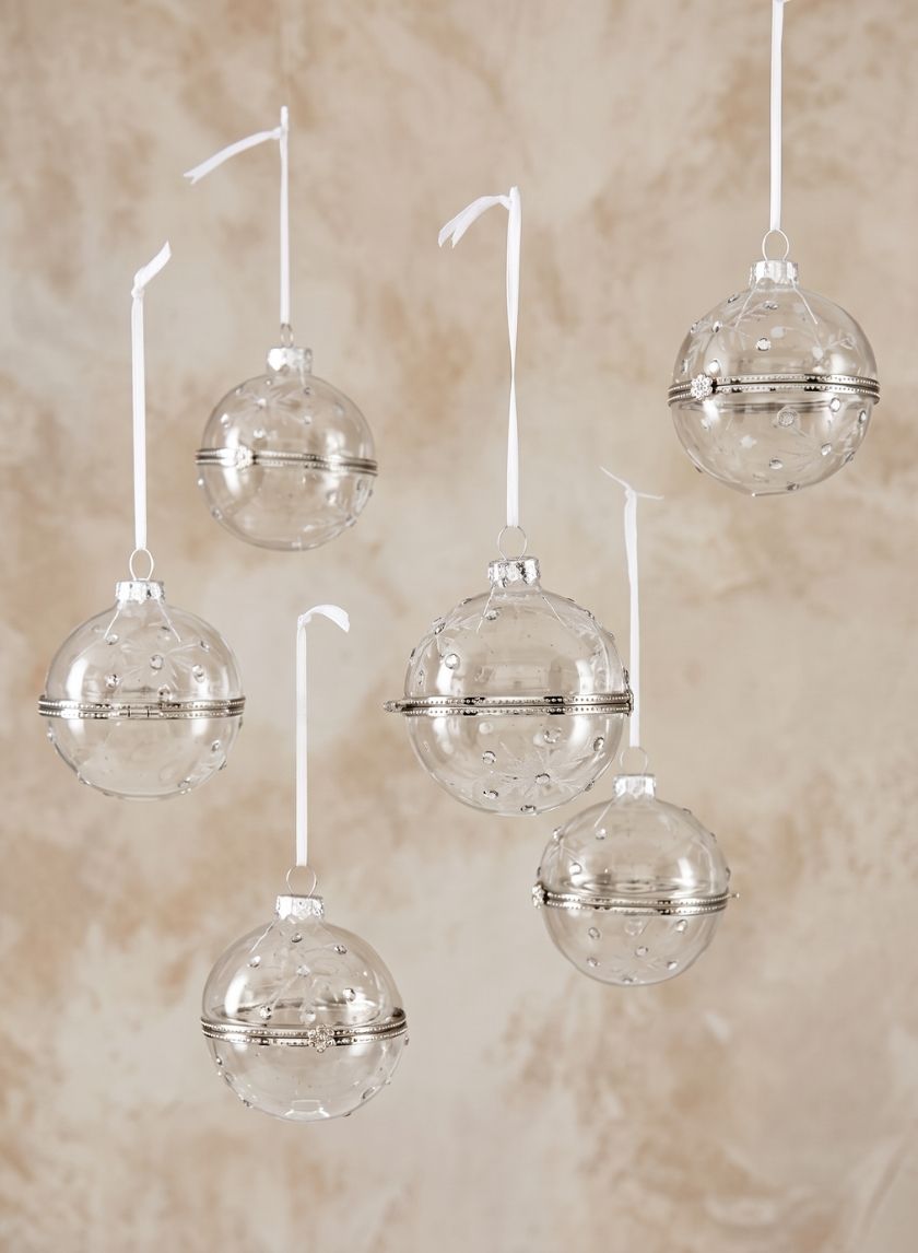 2.5in Round Diamond Bead Treasure Ball Glass Ornament, Set of 6 Decor Jamali Garden