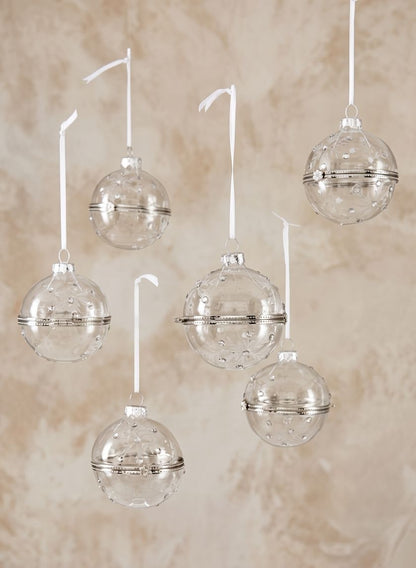 2.5in Round Diamond Bead Treasure Ball Glass Ornament, Set of 6 Decor Jamali Garden